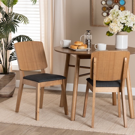 Baxton Studio Denmark MidCentury Black Fabric and French Oak Brown Finished Rubberwood Dining Chair Set2PC, PR 224-2PC-12948-ZORO